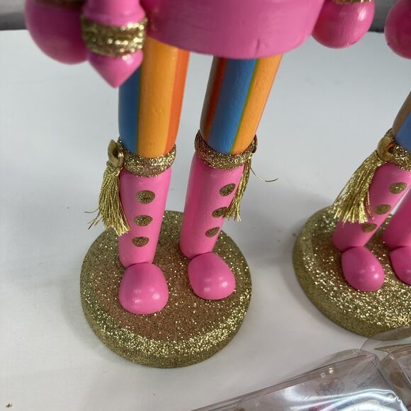 Lot of Wooden Nutcracker Figurines Soldier Decor Christmas Ornament Decor Pink - Picture 6 of 10